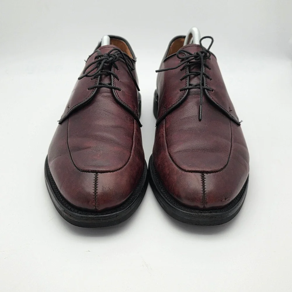 Allen Edmonds Derby Men 9.5 Burgundy Leather Split Toe Made in USA Dress Shoes